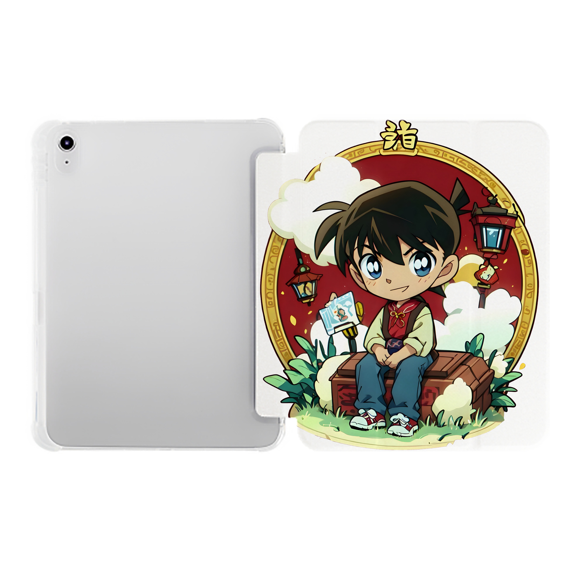 （画像用） 名探偵コナン 江戸川 コナン Detective Conan Conan Edogawa IPad ケース ペン収納付き 三つ折りスタンド PUレザー×シリコン 対応機種9.5/10.5/10.9インチ